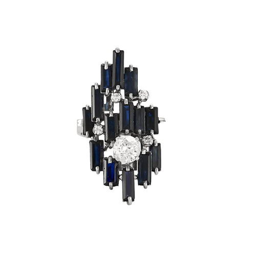 Bague 56 Bague moderniste or blanc, saphir et diamant 58 Facettes B250342