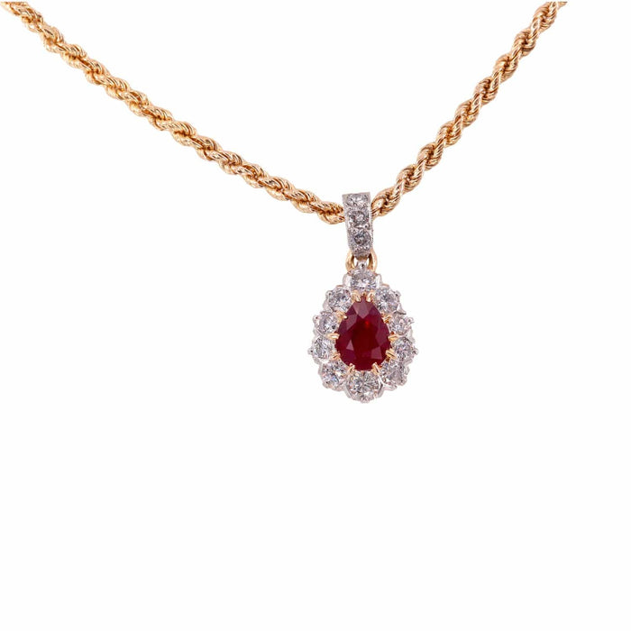 Collier Collier deux ors rubis en goutte et diamants 58 Facettes 35100034