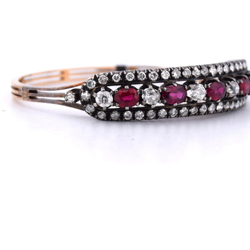 Bracelet Bracciale vintage en or rose 14 kt et argent 925 avec rubis et diamants 58 Facettes