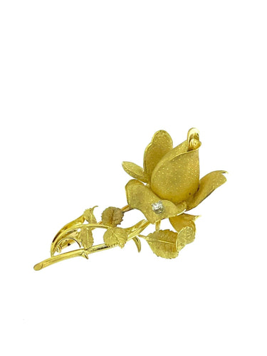 Broche Broche en forme de rose en or jaune et blanc avec diamants 58 Facettes