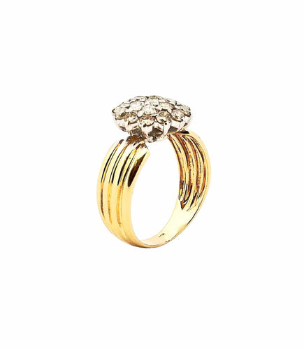Bague 54 Bague vintage diamants fleurs or bicolore 18 carats 58 Facettes
