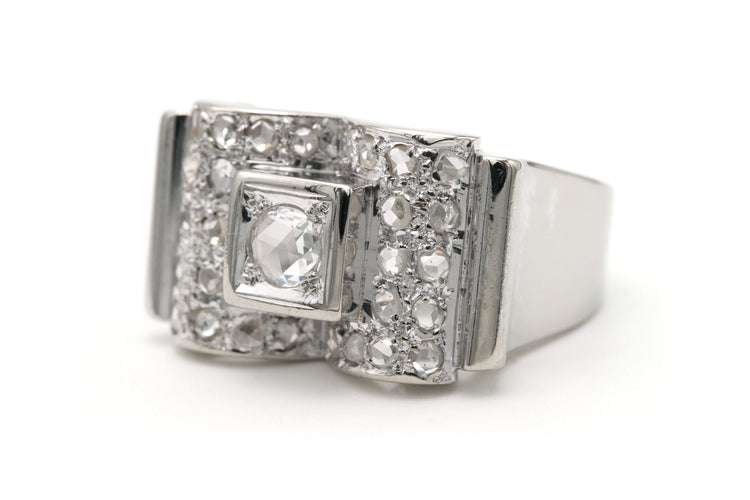 Bague 55 Bague Art Déco - Bague sertie de diamants taille rose en or blanc 18k 58 Facettes 23293