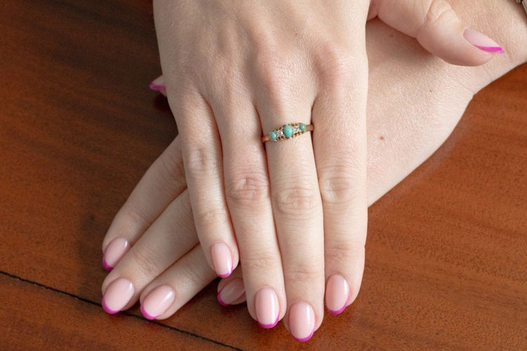 Bague 58 Bague ancienne ornée de turquoises et de diamants, 1903. 58 Facettes 11234