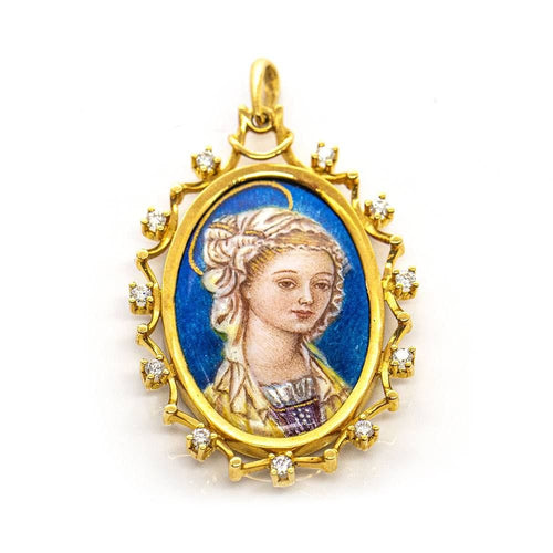Pendentif Médaille Vierge Email Or jaune Diamants 58 Facettes D359667LF