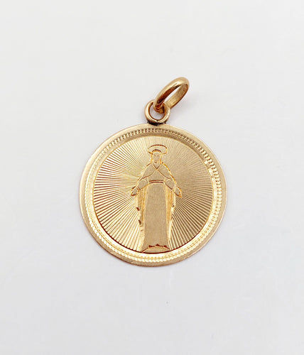 Pendentif Médaille religieuse victorienne or rose 18k vierge et décorations finement ciselées (circa 1885) 58 Facettes A05064