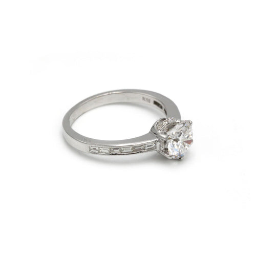 Bague 54 Solitaire accompagné - Or blanc et Diamant 1,27 cts 58 Facettes 250343R-120398R