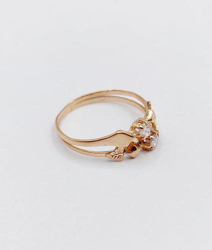 Bague 47 Bague antique toi et moi or rose 18k diamants taille roses (circa 1900) 58 Facettes A06295