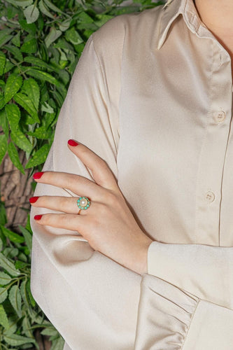 Bague 52 Bague  Marguerite  Or jaune Perle, Turquoise 58 Facettes 4462733CN