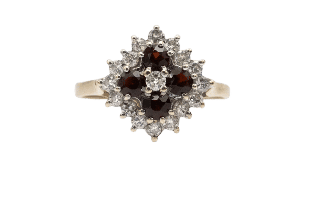 Bague 55 Bague vintage avec grenats et diamants en or blanc 14 carats 58 Facettes 11565