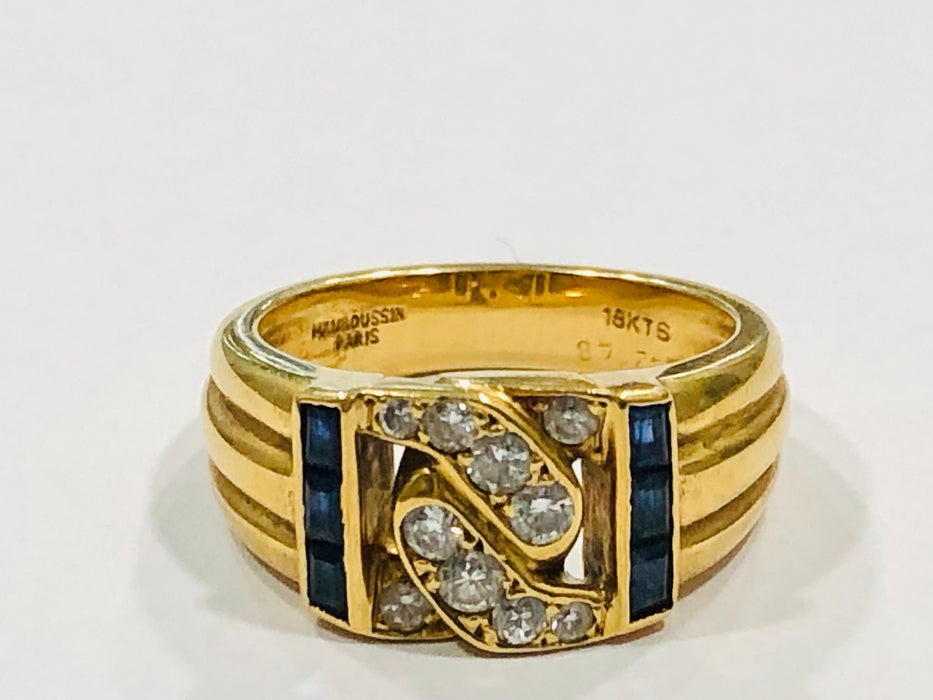 MAUBOUSSIN - Diamond and sapphire ring, yellow gold