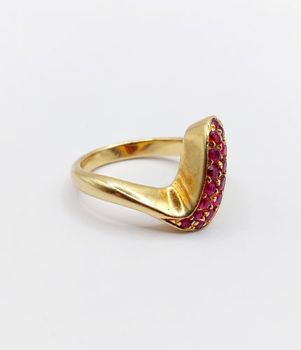 Bague 49 Bague jonc vintage or pavé de rubis et monture à enroulement 58 Facettes A04058