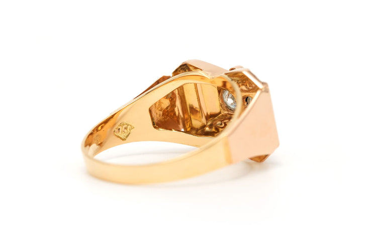 Pierścionek Art Deco żółte złoto diamenty (+- 0,22ct) 