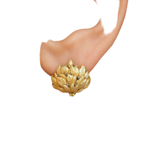 Boucles d'oreilles Boucles d'oreilles vintage à motif de feuilles d'or jaune des années 1950 58 Facettes