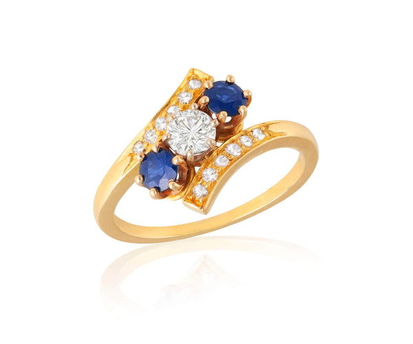 Bague Bague croisée or jaune, saphirs et brillants 58 Facettes 258902