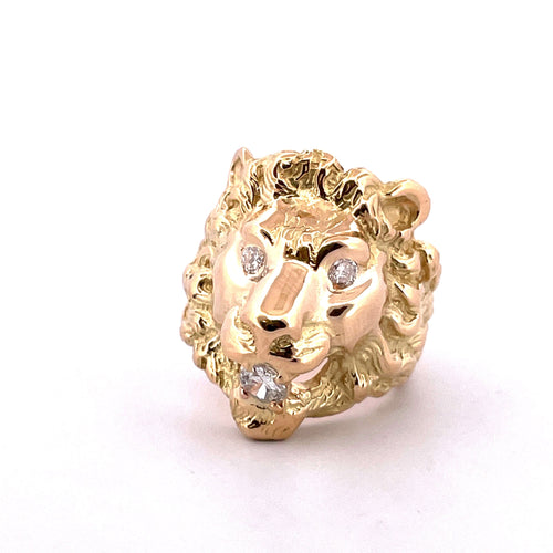 Bague Bague lion en or jaune massif 18 carats et diamants 58 Facettes