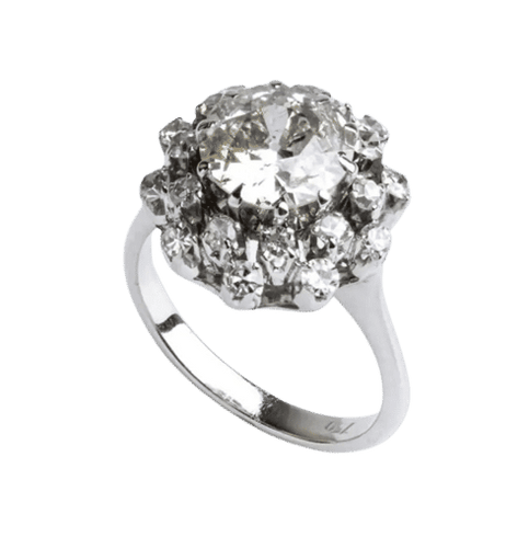 Bague Bague en or blanc avec un diamant taille ancienne européenne de 2 carats et des diamants en périphérie 58 Facettes 7617