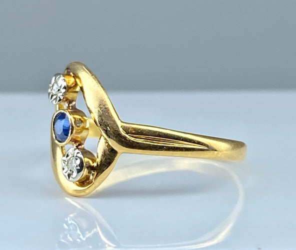 Bague 53 Bague en or jaune saphir et diamants 58 Facettes AB312