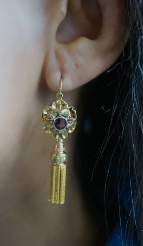 Boucles d'oreilles Boucles d'oreilles pendantes or et grenats Napoléon III 58 Facettes SQ0842333