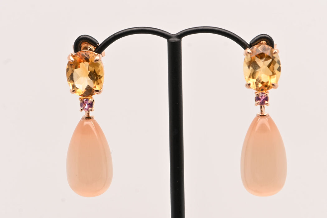 Boucles d'oreilles Earrings Gold Citrine Pink Sapphire 0, 14 ct Hydro Light Peach Moonstones 58 Facettes