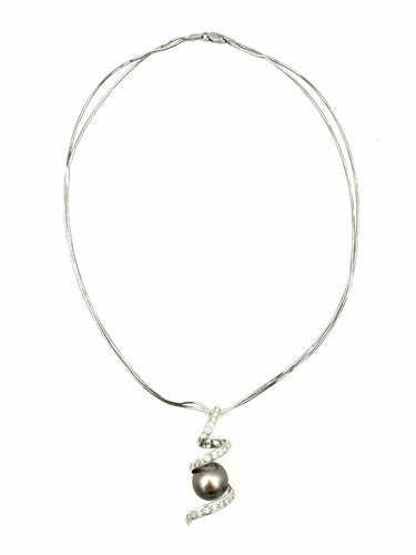Collier HAGOPIAN. Collier or blanc 18K, diamants et perle de Tahiti (13mm) 58 Facettes
