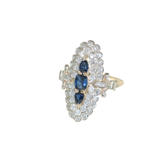 Bague 53 Bague Marquise Saphirs et Diamants Or Jaune 58 Facettes