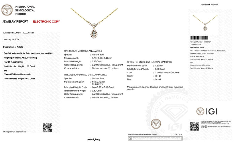 Collier Collier en or blanc et jaune avec diamants et aiguemarine 58 Facettes