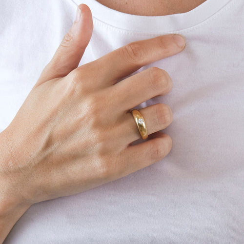 Bague 55 Bague chevalière or jaune diamant 58 Facettes LP640/10