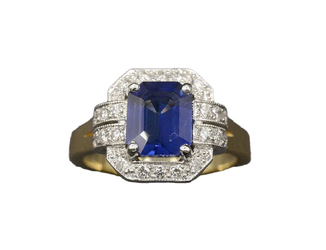 Bague 48 Bague Saphir rectangle pans coupés Style Art Déco 58 Facettes A10826