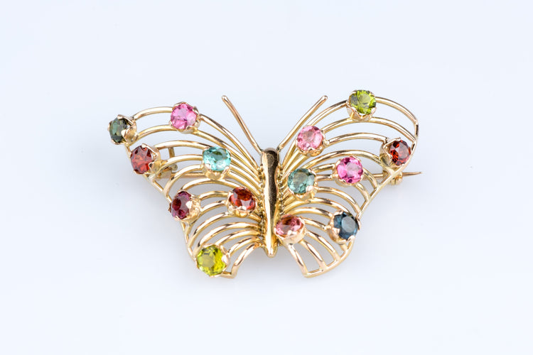 Broche Broche papillon vintage en or jaune sertie de 14 pierres fines multicolores 58 Facettes BCPAP5342-107