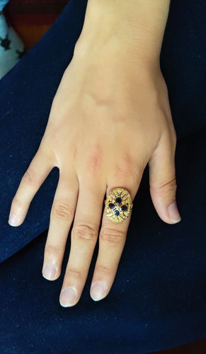 Bague 52.5 Bague ovale or jaune, saphirs et diamants 58 Facettes 587