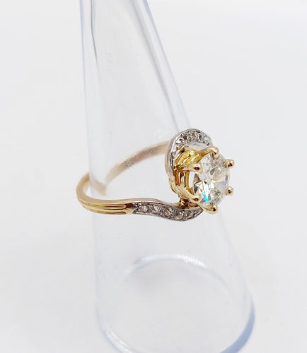 Bague 54.5 Bague tourbillon antique en or 18k et platine, diamants taille ancienne 1,35 carat 58 Facettes A06442