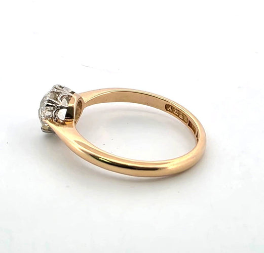 Bague 56 Solitaire en platine et or jaune 18 carats serti d'un diamant ancien de 1,50 carat 58 Facettes