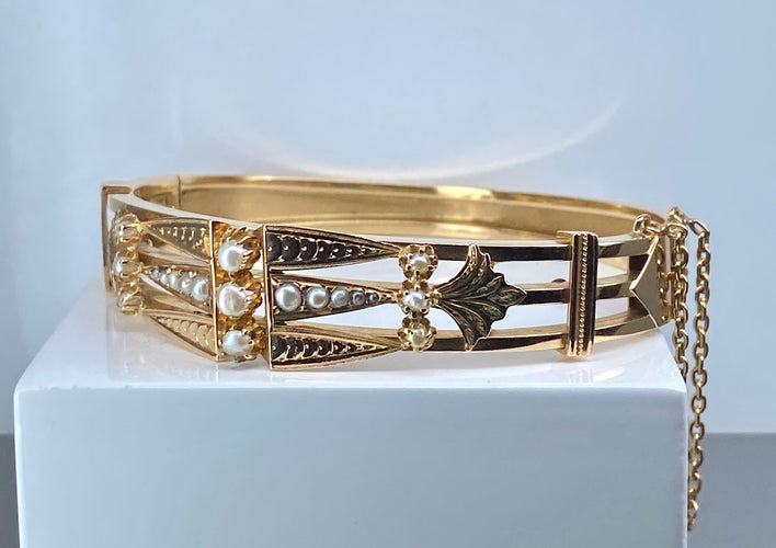 Bracelet Bracelet jonc Napoléon III or et perles fines 58 Facettes AB602