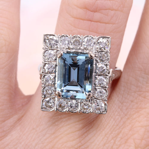 Bague 52 Bague aigue-marine rectangulaire et diamants 58 Facettes 22-223
