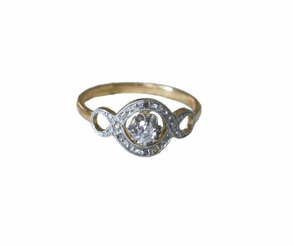 Bague 57 Bague Belle Epoque Infini Diamants sur Or jaune et Platine 58 Facettes