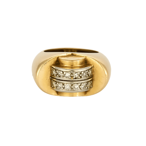 Bague 51 Bague Tank en or jaune, platine et diamants 58 Facettes TRO0631