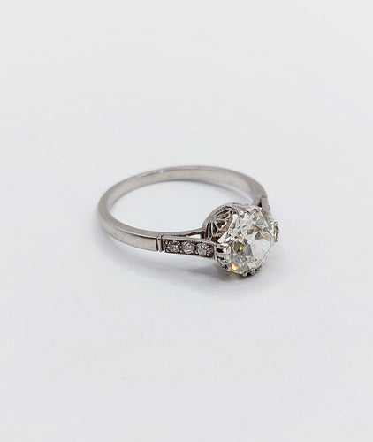 Ring 52.5 Ring Solitaire Art Deco in platinum and old-cut diamond 1.40 carat 58 Facettes A06491