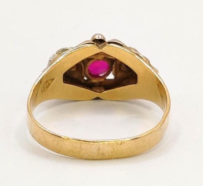 Bague 54.5 Bague Tank Art Déco Vintage or rose ornée d'un rubis et de diamants 58 Facettes