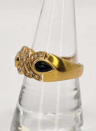 Bague 57.5 Bague Jonc Vintage en or jaune ornée de saphirs et diamants 58 Facettes