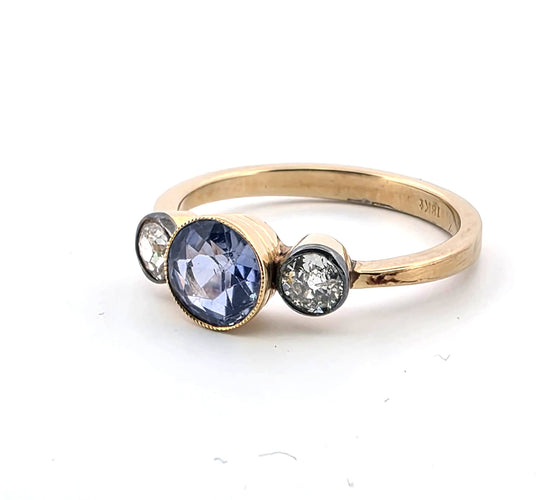 Bague 59 Bague vintage en or jaune avec saphir naturel et diamants 58 Facettes