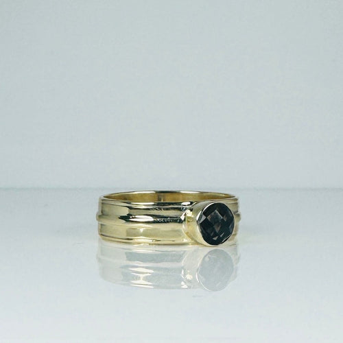 Bague 59.5 Bague en or jaune avec quartz fumé à facettes rondes 58 Facettes 2501021