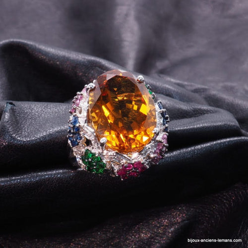 Bague 54.5 Bague or blanc, citrine, diamants 58 Facettes 4330