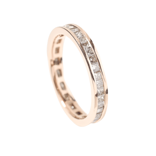 Bague Alliance en or rose sertie de diamants taille princesse 58 Facettes J020000096