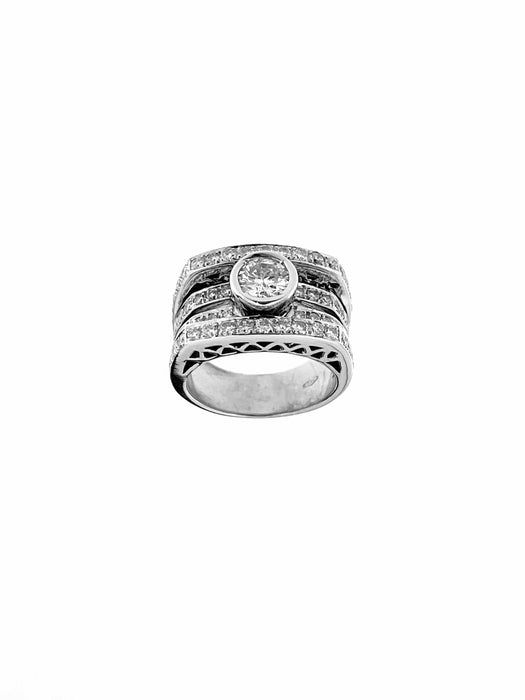 Bague 51 Bague italienne Art déco certifiée HRD en or blanc avec diamants 58 Facettes