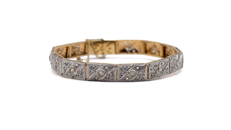 Bracelet Bracelet Art Déco or jaune et or blanc, diamants 58 Facettes 2350