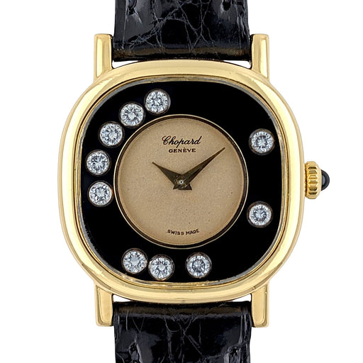 Montre Chopard Happy Diamonds Onyx Dial 18k Gold 10 Diamonds 5089 5 Cushion Coussin Jewelry 58 Facettes