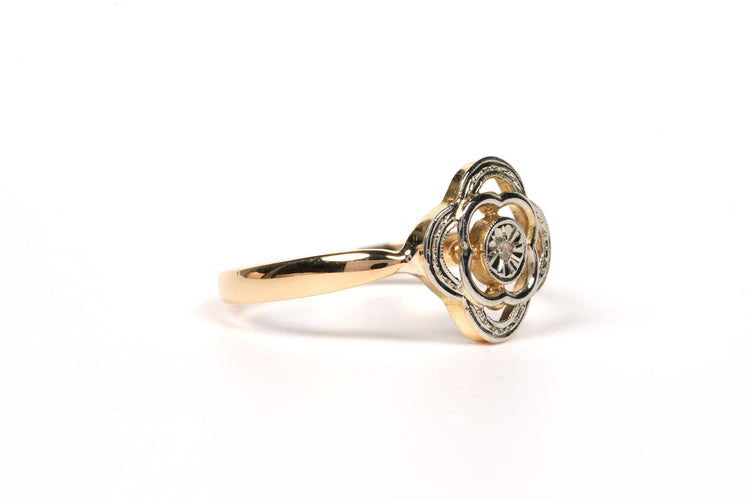 Bague 55 Bague Art Déco or jaune et blanc, diamant taille rose 58 Facettes 21668