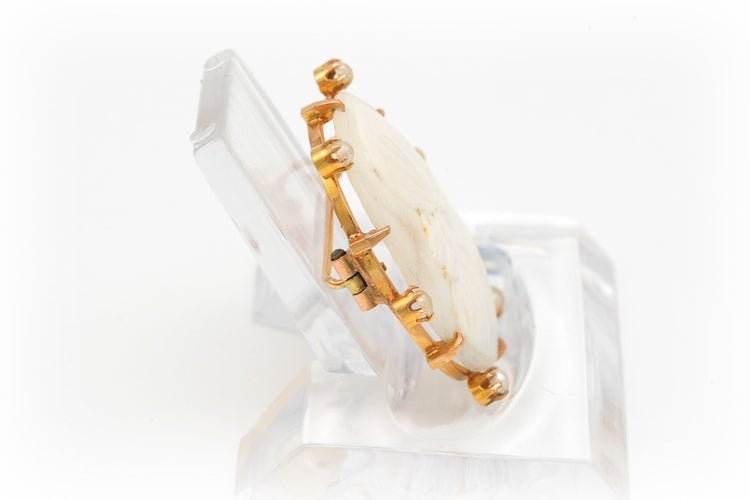 Broche Broche Années 50 or jaune, perles fines et camée 58 Facettes 13901