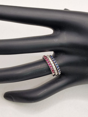 Bague 55 Bague vintage à trois ensembles en or blanc 58 Facettes