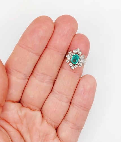 Bague 46.5 Bague vintage or blanc 14k émeraude et diamants 58 Facettes A05891